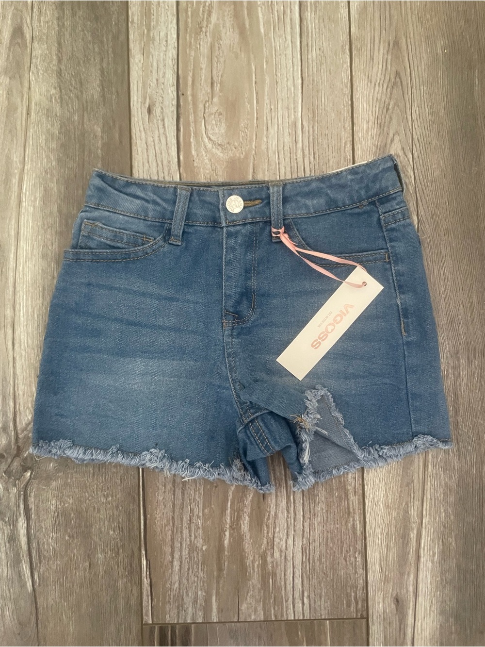 Vigoss Medium Blue Distressed Frayed Hem Jean Shorts